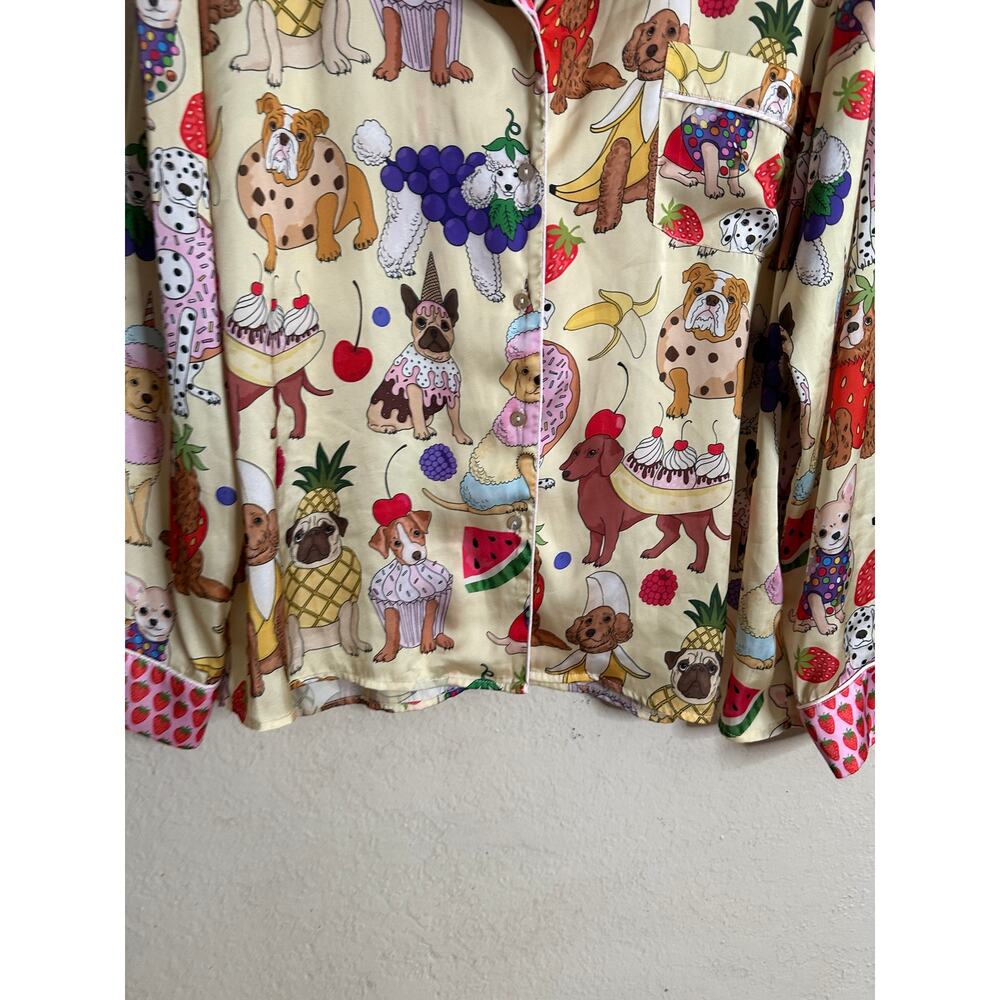Karen Mabon Dogs Desserts Long Sleeve Pajama Top Strawberry Piping Womans Large - Picture 6 of 12
